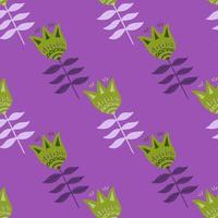 Geometric doodle flower folk art seamless pattern on purple background. vector