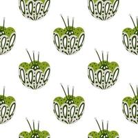 Isolated botanic seamless pattern with bright green folk flower bud ornament. Contoured print. vector