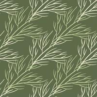 Botanic seamless doodle pattern with light tree branches silhouettes print. Pale green olive background. vector