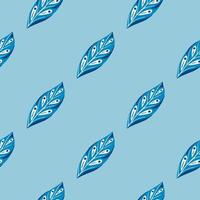 Minimalistic style seamless pattern in blue colors with geometric leaf ornament. Decorative botany print. vector
