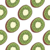 Isolated kiwi fruit doodle seamless pattern. Green healthy organic slices on white background. vector