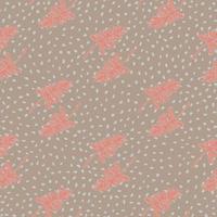 Pale seamless pattern with simple branch figures. Pink little ornament on beige dotted background. vector