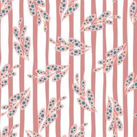 Seamless random pattern with pink abstract nature ornament shapes. White striped background. vector