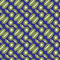 Abstract food summer seamless pattern with little kiwi slices silhouettes. Navy blue background. Doodle shapes. vector