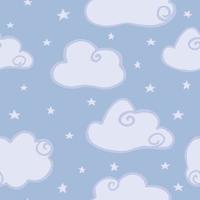 lindo cielo de nubes patrón sin costuras sobre fondo azul. fondo de pantalla de cielo de nubes de noche dibujado a mano. vector