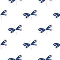 Abstract blue dragonfly seamless pattern on white background. Simple hand drawn dragonflies wallpaper. vector