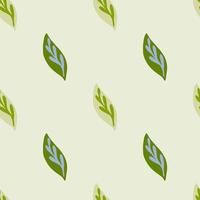 Minimalistic style seamless pattern with simple green leaves ornament. Grey background. Herbal elements. vector
