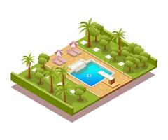 piscina y jardin vector