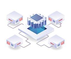 Server chip network in isometric illustration vector