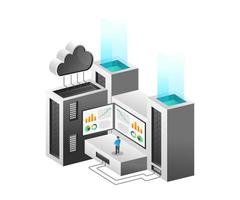 Isometric illustration concept. Security database server cloud analysis vector