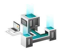 Isometric illustration concept. Network server data analysis flow vector