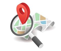 concepto de ilustración isométrica. aplicación de mapa de búsqueda de ubicación con gps vector