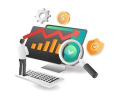 Isometric illustration concept. Business investment data analysis man vector