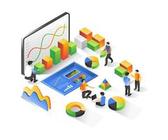 Illustration of isometric concept. Education of data analysis and investment business vector