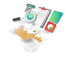 Illustration isometric concept. accounting tax audit vector