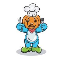 Pumpkin Doll chef Character with fork and knife. Vector clip art.