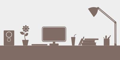 Illustration of a work desk at home for a website theme or book volume. A simple landscape vector design.