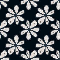 Monochrome chamomiles flowers seamless pattern on black background. Abstract daisies floral endless wallpaper vector