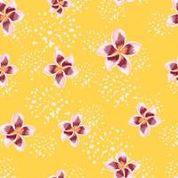 Blossom plumeria flower seamless pattern on yellow background. vector