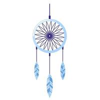 Dreamcatcher soft blue color with feather on white background. Creative elements bedtime for lifestyle in style flat. vector