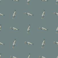 Seamless pattern with gray whale on green background. Template of cartoon character of ocean for fabric vector