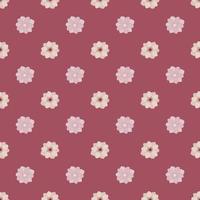 Seamless ditsy floral pattern with simple style little anemone flower buds silhouettes. Pink background. vector