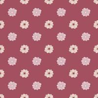 Seamless ditsy floral pattern with simple style little anemone flower buds silhouettes. Pink background. vector