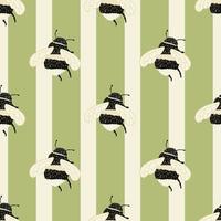Bee pattern seamless in freehand style. Cute insect which extract honey on colorful background. Vector illustration for textile.