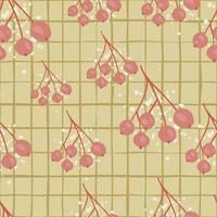 Abstract rowan berry seamless pattern on stripes background. Botanical wallpaper. vector