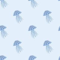 Light simple seamless pattern with blue jelyfish ornament. Pastel background. Marine exotic backdrop. vector