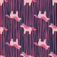 Pink tones seamless pattern with horse unicorn doodle ornament. Striped background. Magic animal backdrop. vector