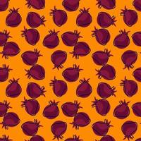 Pomegranate random abstract seamless pattern in doodle style. Orange bright background. Doodle style. vector