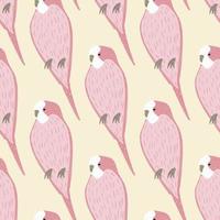 Zoo seamless pattern in hand drawn style with pink parrot bird shapes. Light background. Nature ornament. vector