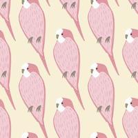 Zoo seamless pattern in hand drawn style with pink parrot bird shapes. Light background. Nature ornament. vector