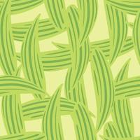 Random nature seamless pattern in doodle style with green lily of the valley leaves shapes. Pastel background. vector