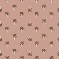 Seamless pattern with hawaii palm tree silhouettes little ornament. Pale pink background. Simple design. vector