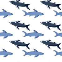 Seamless isolated pattern with blue shark shapes print. White background. Ocean underwater ornament. vector