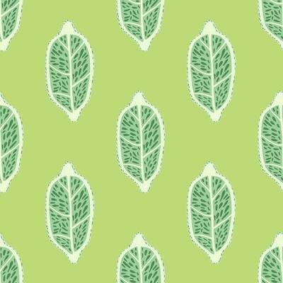 Citrus seamless pattern with green and grey colored outline lemon shapes. Light green background.