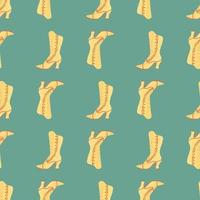 Contrast bright seamless pattern with yellow and orange colored boots shapes. Light turquoise background. vector