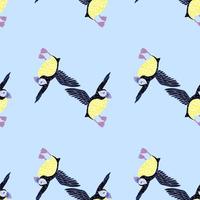 Zoo decorative seamless pattern with abstract puffin bird elements. Light blue background. Ornithology print. vector