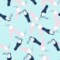 Cartoon childish seamless pattern with simple random toucan birds silhouettes print. Light blue background. vector