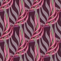 Purple and pink colored exotic leaf branches ornament. Dark background. Botanic ornament. vector