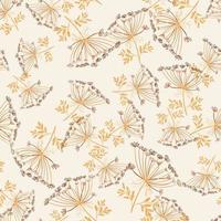 Orange yarrow silhouettes simple seamless pattern in doodle style. Grey light background. Random print. vector
