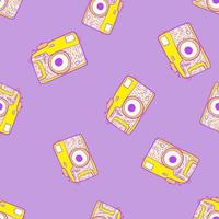 Photo camera vintage seamless pattern. Retro photo cameras design. Repeated texture in doodle style. vector