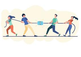 A group of people tug-of-war Everyone on the team, male or female Help each other all the way to victory vector illustration for game contest competition confrontation concept
