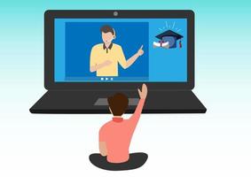 Education and learning  male students are consulting an online tutor.  Flat style cartoon illustration vector