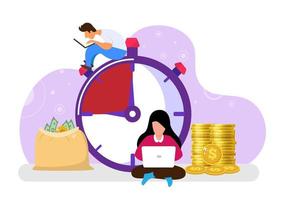 time saving ideas money saving Business and Management Time is money A financial investment in the future earnings growth of the stock market. Flat style cartoon illustration vector