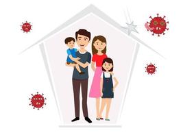 The family smiled and stayed together at home. Stay at home safely To stop the spread of the coronavirus or COVID-19 health and medical vector illustrations