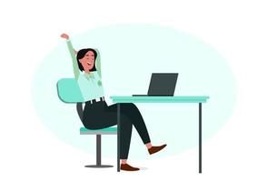 Women raise their hands at work to celebrate victory happy woman in work clothes Vector illustration in flat style
