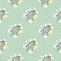 Daisy flower bouquet silhouette seamless pattern. Grey botanic elements on pastel light turquoise background with dots. vector